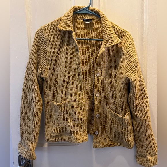 Vintage Chartreuse Waffle Knit Cropped Button Up - Size Small - Picture 2 of 3